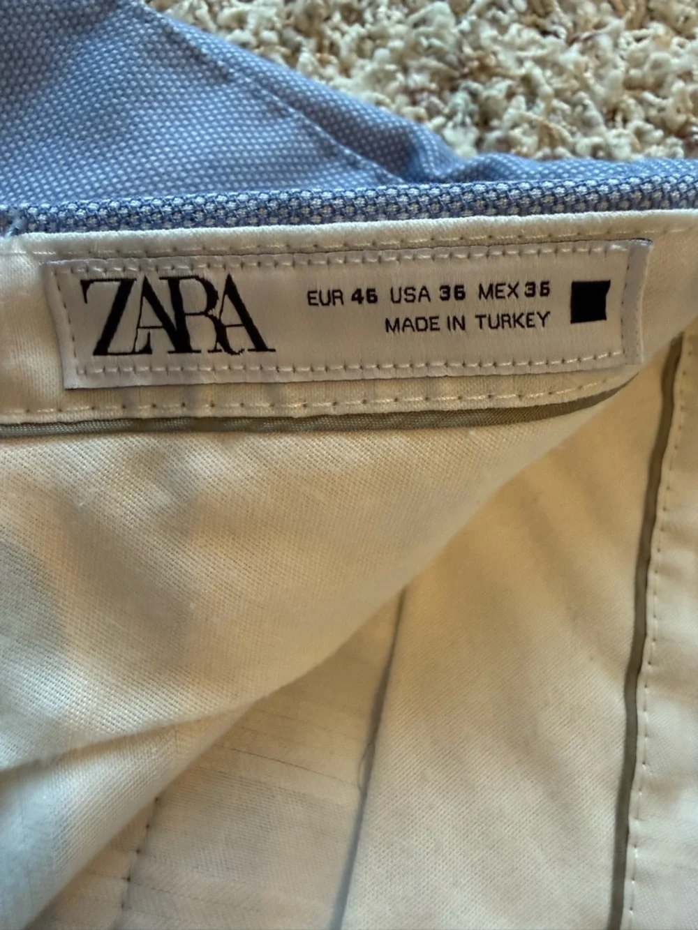 ZARA Mens 36x28 Straight Fit Light Blue Flat Front Trouser Dress Suit Pants